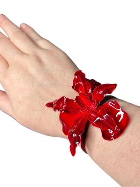 Red Floral Statement Cuff Bracelet - Women Accessories